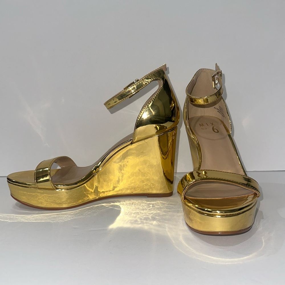 Mix No. 6 metallic gold wedge heels
